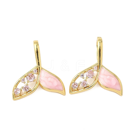 Brass Micro Pave Clear Cubic Zirconia Shell Pendants KK-B139-17G-02-1