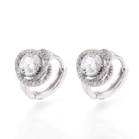 Brass Micro Pave Clear Cubic Zirconia Flower Hoop Earrings EJEW-T048-43P-1