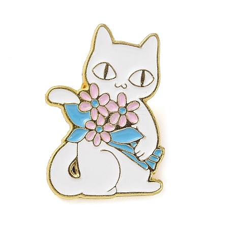 Cartoon Yoga Cat & Flower Enamel Pins JEWB-E030-01G-02-1