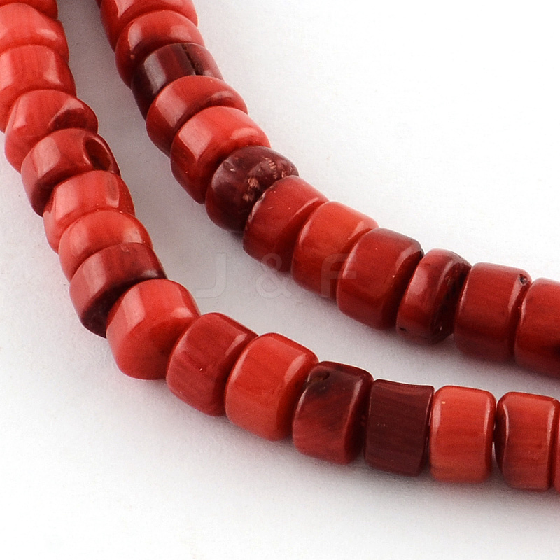 Wholesale Flat Round Dyed Natural Red Coral Bead Strands ...