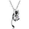 Stainless Steel Rhinestone Cow Cat Urn Ashes Pendant Necklace for Women PW-WG86E74-02-1