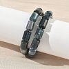 Column Natural Moss AgateBeads Stretch Bracelets for Women Men BJEW-A148-01A-28-1