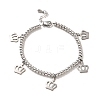 Tarnish Resistant 304 Stainless Steel Crown Charm Bracelet with 201 Stainless Steel Round Beads for Women BJEW-B057-23P-1