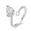 Brass Micro Pave Cubic Zirconia Cuff Open Rings CU-CBAEC29-08P-4