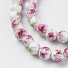 Handmade Flower Printed Porcelain Ceramic Beads Strands PORC-J006-A06-4