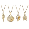 4Pcs 4 Styles Ocean Theme Brass Micro Pave Clear Cubic Zirconia Fish Turtle Shell Shape Pendant 304 Stainless Steel Cable Chain Necklaces for Women NJEW-JN05408-2