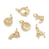 12Pcs 6 Style Brass Micro Pave Clear Cubic Zirconia Charms KK-FW0001-11-3
