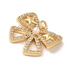 Rack Plating Brass Micro Pave Clear Cubic Zirconia and Plastic Pearl Pendants KK-S366-09G-2