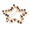 2Pcs Moon & Star Alloy with Natural Tiger Eye Hollow Hair Barrettes PHAR-JH00105-04-5