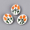 Hand Painted Tulip Flower Oval Porcelain Beads PORC-N012-11D-1