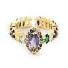 Horse Eye Colorful Cubic Zirconia Open Cuff Ring RJEW-U003-24A-G-2