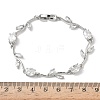 Brass Micro Pave Cubic Zirconia Oval & Leaf Link Chain Bracelets for Women BJEW-G764-05P-02-5