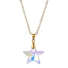 4Pcs 4 Styles Clear AB Glass Wing Flower Star Shell Shape Pendant Brass Cable Chain Necklaces for Women NJEW-JN05745-4