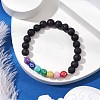 Charka Theme Natural Lava Rock Round Beaded Stretch Bracelets BJEW-JB11136-2