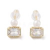 Natural Pearl & Glass Rectangle Stud Earrings EJEW-P256-81G-1