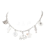 Alloy & Natural White Shell Pendant Brass Paperclip Chain Necklaces for Women NJEW-JN05406-03-2