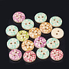 2-Hole Wooden Printed Buttons WOOD-S040-48-1