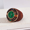 Flat Round Wood & Resin & Synthetic Malachite Finger Rings FS-WG75D49-01-1