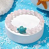 Natural Rose Quartz & Synthetic Turquoise Turtle Beaded Stretch Bracelet BJEW-JB09699-02-2