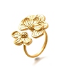 Flower 201 Stainless Steel Open Cuff Ring for Women RJEW-A053-02I-G-2