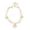 3Pcs Natural Moonstone & Rose Quartz & Synthetic Turquoise Chips & Shell Pearl Beads Bracelets Sets BJEW-JB12413-4