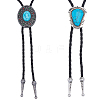 2Pcs 2 Styles Alloy & Synthetic Turquoise Oval Triangle Pendant Boho Tie Lariat Necklaces NJEW-GF0001-18-1