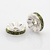 Silver Plated Flat Round Brass Acrylic Rhinestone Spacer Beads RB-J472-06S-1