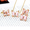 Butterfly Alloy Glass Pendant Necklaces & Stud Earrings & Rings Sets for Women WG31995-15-1