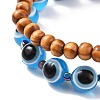 2Pcs 2 Style Natural Wood & Resin Evil Eye Round Beaded Stretch Bracelet with Synthetic Hematite BJEW-JB08096-5