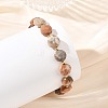 Natural Fossil Coral Faceted Flat Round Beaded Stretch Bracelets with Brass Round Beads for Women BJEW-JB14168-2