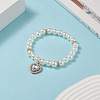 Acrylic Pearl Round Beaded Stretch Bracelet with Alloy Rhinestone Heart Charms for Women BJEW-JB09232-8