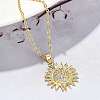 Brass Micro Pave Clear Cubic Zirconia Sun Pendant Necklaces for Women NJEW-S449-05A-G-2