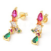 Colorful Cubic Zirconia Teardrop Dangle Stud Earrings EJEW-R149-01G-1