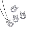 Bowknot & Ring Alloy Clear Cubic Zirconia Pendant Necklace & Stud Earring & Cuff Ring Sets FS-WG09EB0-01-5