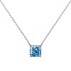 Square Rhodium Plated 925 Sterling Silver Pave 8A Deep Sky Blue Cubic Zirconia Pendant Cable Chain Necklaces for Women NJEW-F330-04P-1