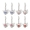 304 Stainless Steel Handmade Flower Printed Porcelain Ceramic Beads Dangle Earrings EJEW-JE06288-2