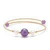 Natural Amethyst & Pearl Round Beaded Bangle BJEW-JB08464-03-1