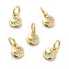 Flat Round Brass Micro Pave Clear Cubic Zirconia Charms KK-G419-22G-1