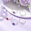 Faceted Round Natural Rose Quartz & Amethyst & Fluorite & Carnelian & Sodalite Beads Finger Rings RJEW-JR00792-2