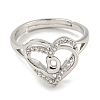 Heart with Letter Rack Plating Brass Micro Pave Clear Cubic Zirconia Adjustable Rings for Women RJEW-I105-01P-D-2