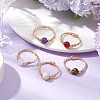 Round Natural Carnelian & White Jade & Fossil & Tiger Eye & Amethyst Beaded Finger Rings RJEW-JR00783-2