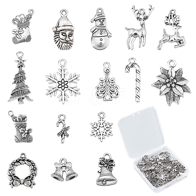 64Pcs 16 Style Tibetan Style Alloy Pendants FIND-SC0002-61-1