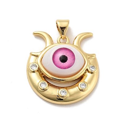 Evil Eye with Moon Brass Micro Pave Clear Cubic Zirconia Pendants KK-G419-10G-04-1