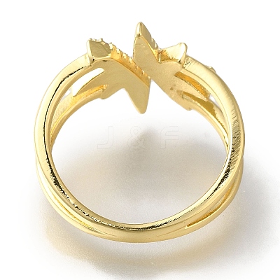 Rack Plating Crown Brass Clear Cubic Zirconia Open Cuff Rings RJEW-S411-05G-1