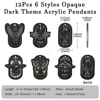 12Pcs 6 Styles Opaque Dark Theme Acrylic Pendants OACR-CJ0002-09-1