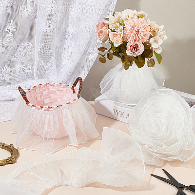 Polyester Pleated Lace Ribbon OCOR-WH0078-132B-1