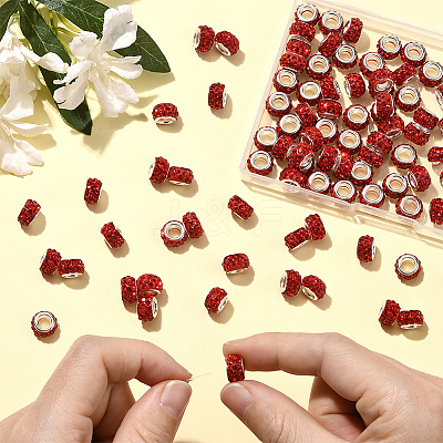 80Pcs Polymer Clay Rhinestone European Large Hole Beads with Silver Color Plated Brass Cores FPDL-LT0001-02A-1