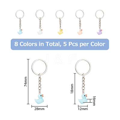 40Pcs 5 Colors Mini Duck Resin Pendant Keychain KEYC-PH01492-1