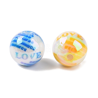 10Pcs Opaque Plating Colours Love Acrylic Beads OACR-S146-03-1