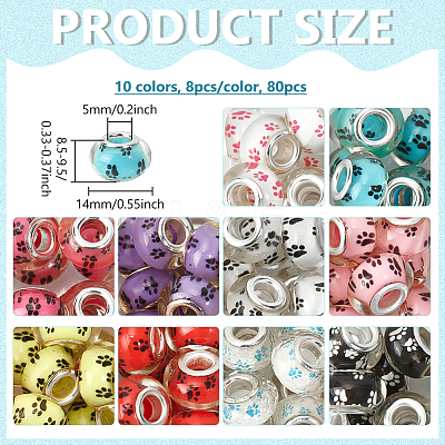 Large Hole Dog Paw Prints Pattern Acrylic European Beads OPDL-NB0001-07-1
